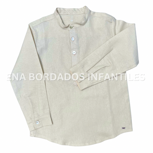 Camisa manga larga lino beige 4 años