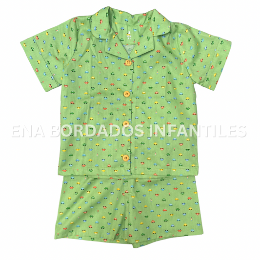 Pijama verde carritos