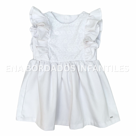 Vestido piqué blanco con bordado inglés 3 años