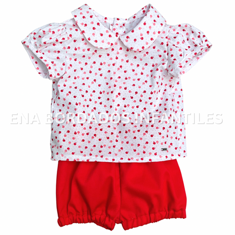 Blusa manzanitas con short rojo bombacho 3 meses