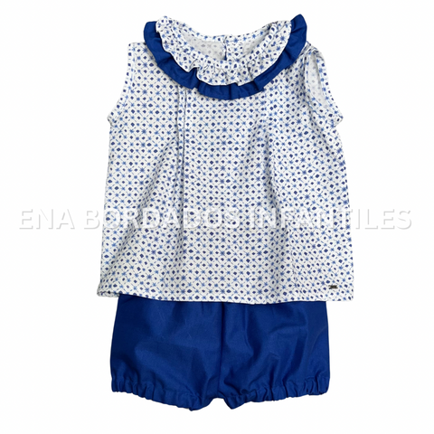 Blusa rombos azules con short bombacho azul