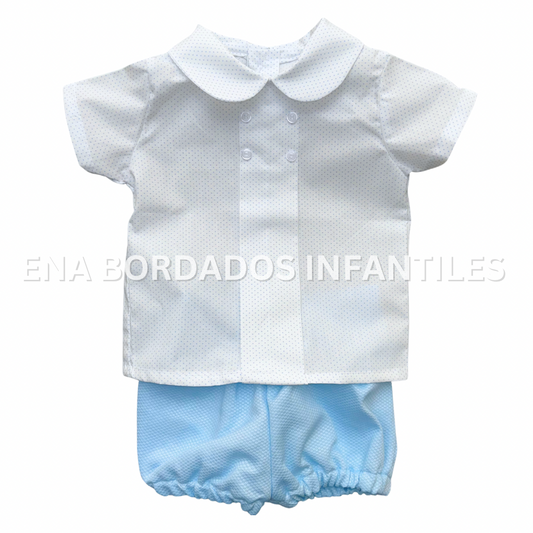 Camisa puntitos celestes con short piqué