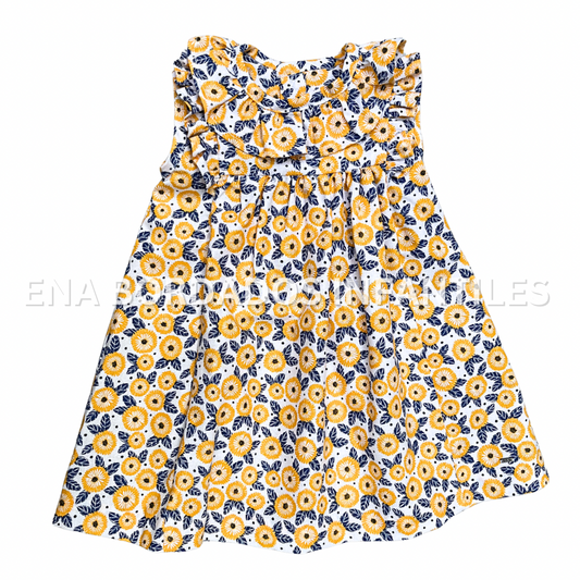 Vestido flores amarillas con azul cuello escarola