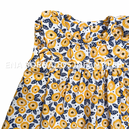 Vestido flores amarillas con azul cuello escarola
