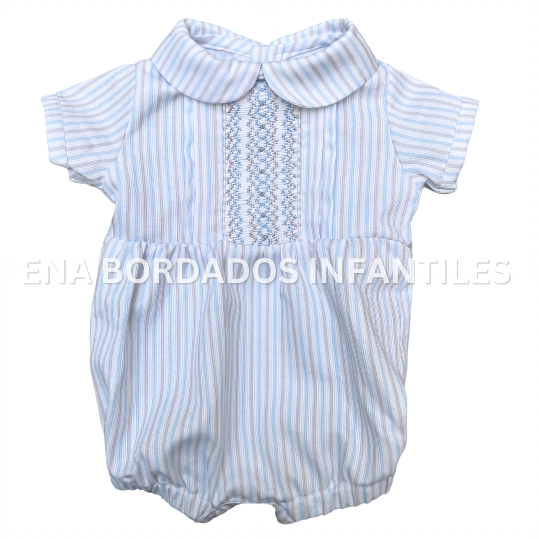 Mameluco piqué rayas celeste y gris