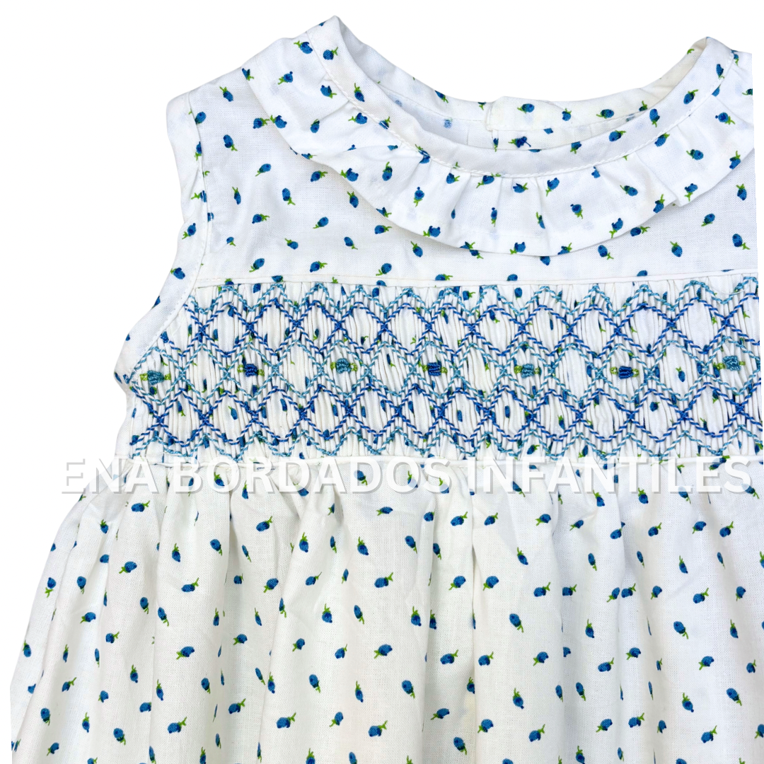 Vestido flores azules con panal azul