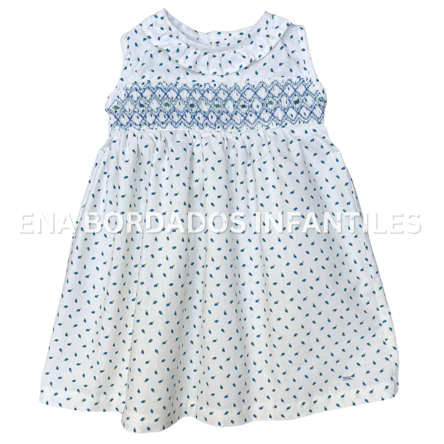 Vestido flores azules con panal azul