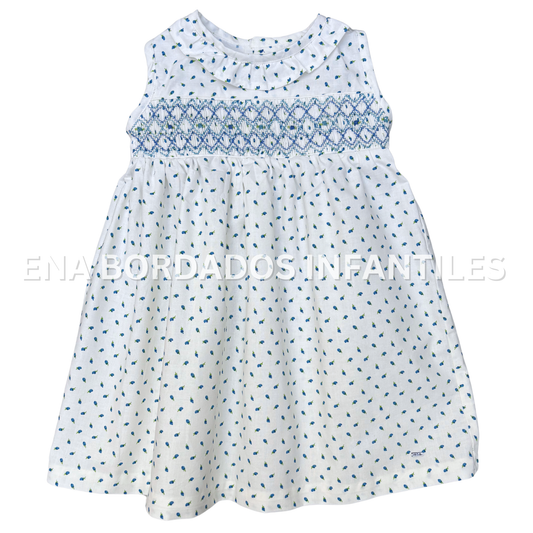 Vestido flores azules con panal azul