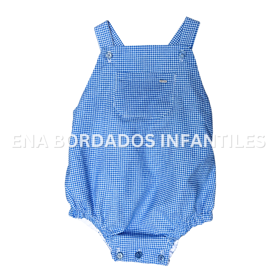 Mameluco tirantes cuadriculado azul aqua