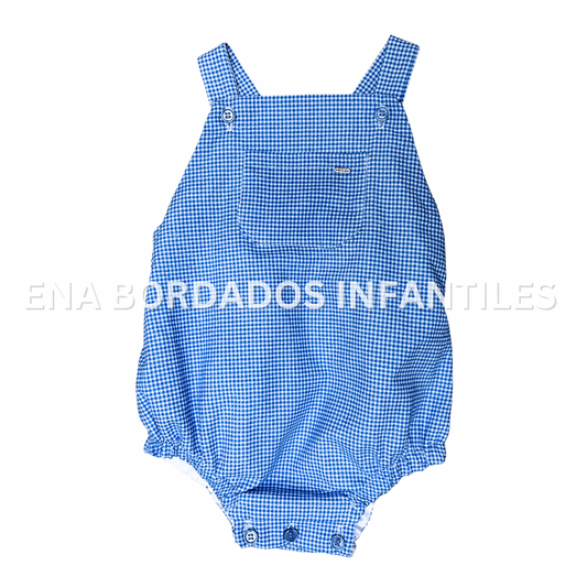 Mameluco tirantes cuadriculado azul aqua
