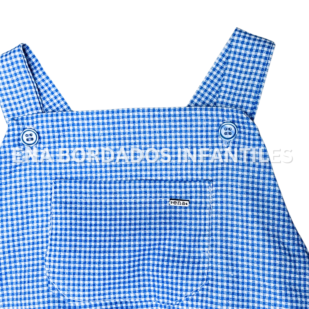 Mameluco tirantes cuadriculado azul aqua