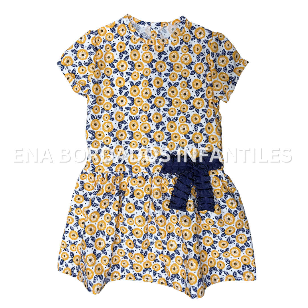 Vestido talle bajo flor amarilla con azul