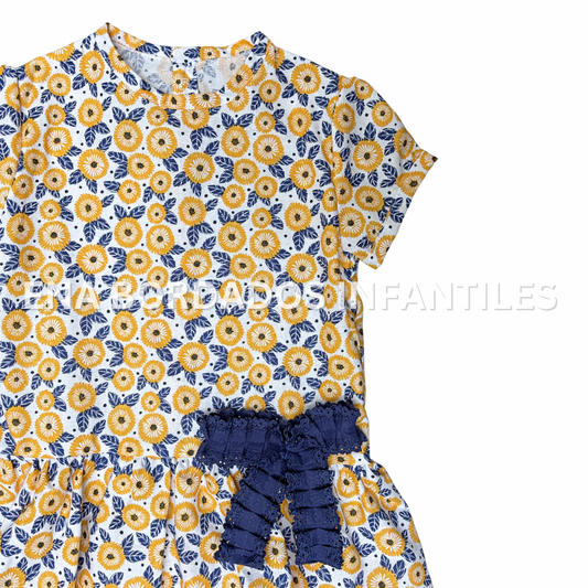 Vestido talle bajo flor amarilla con azul
