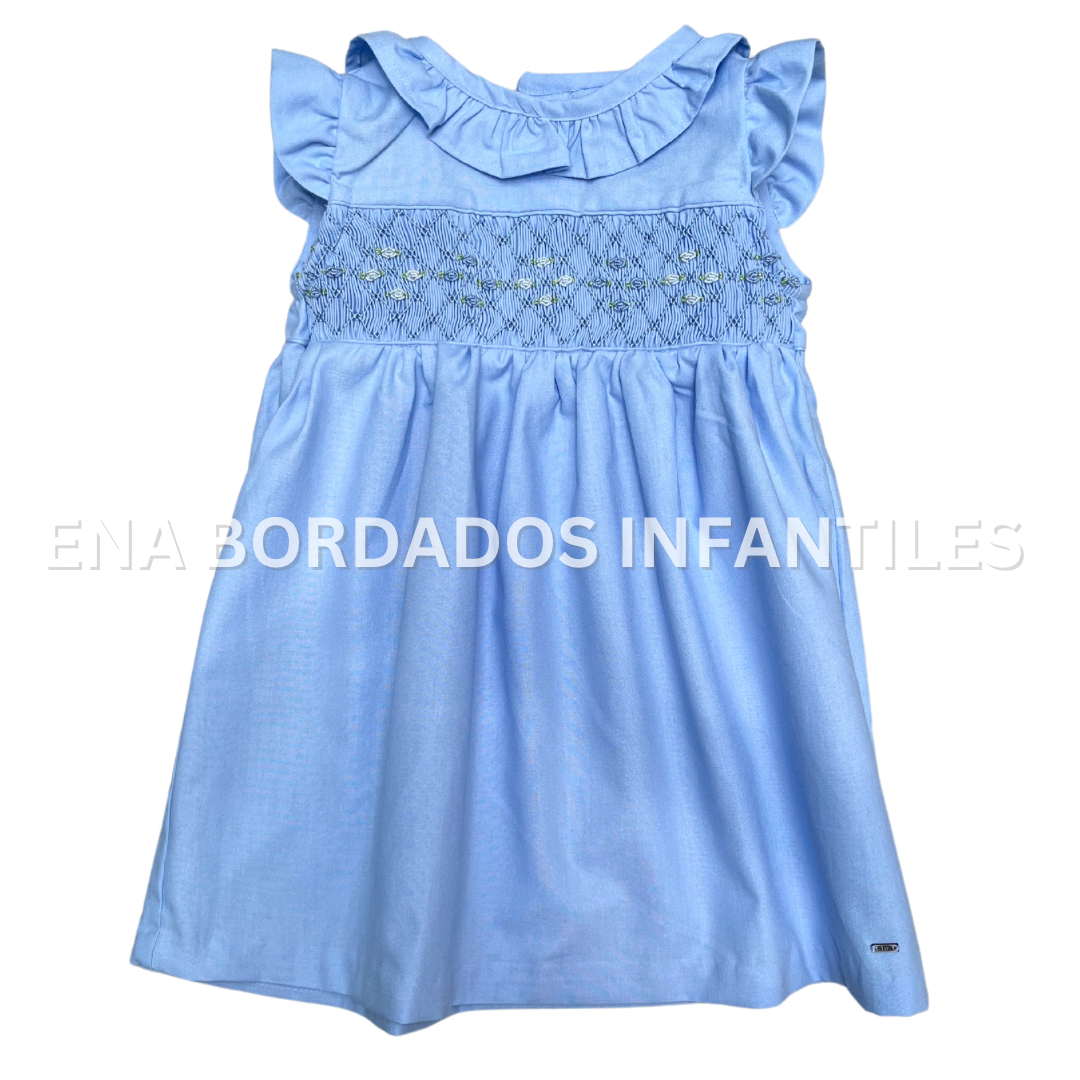 Vestido celeste con panal sin mangas