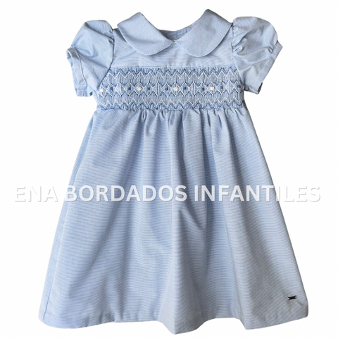 Vestido celeste rayitas con panal tradicional