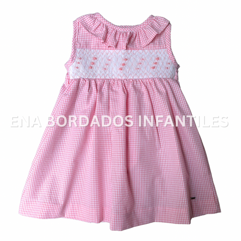 Vestido seersucker rosado con panal