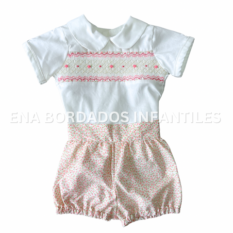 Blusa con panal y short bombacho flores 3 meses