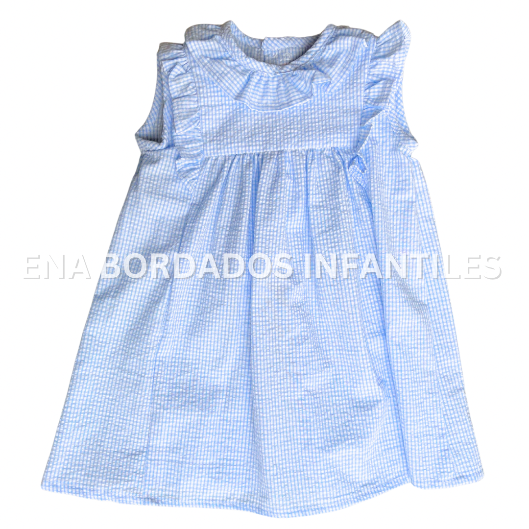 Vestido seersucker celeste escarola 12 meses