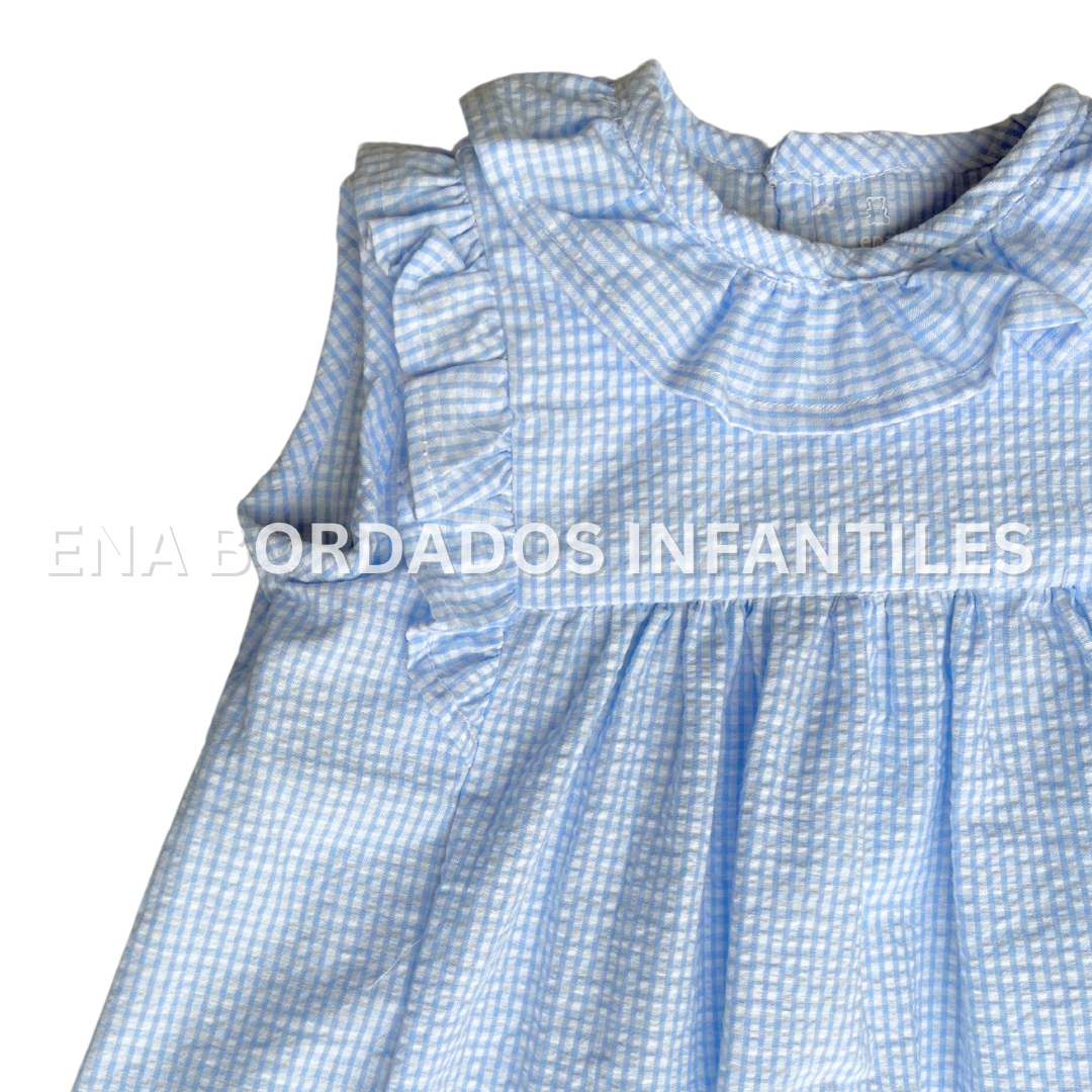 Vestido seersucker celeste escarola 12 meses