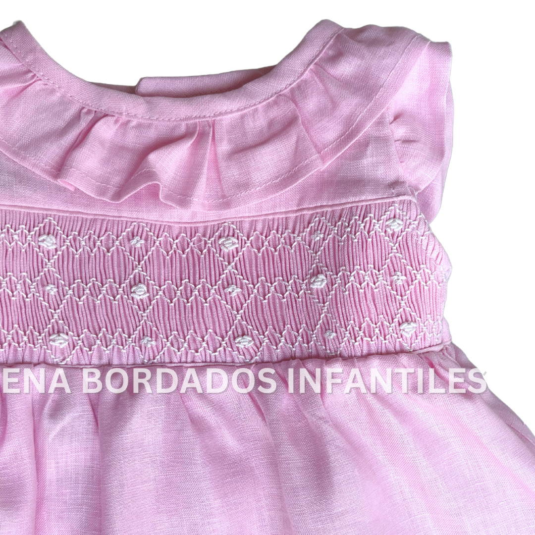 Vestido lino rosado panal