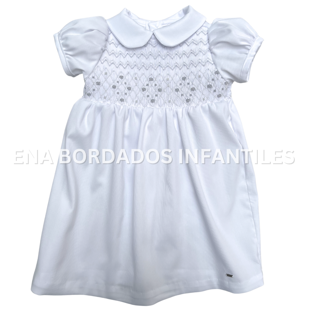 Vestido piqué blanco panal gris