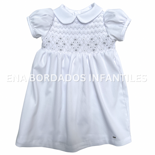 Vestido piqué blanco panal gris