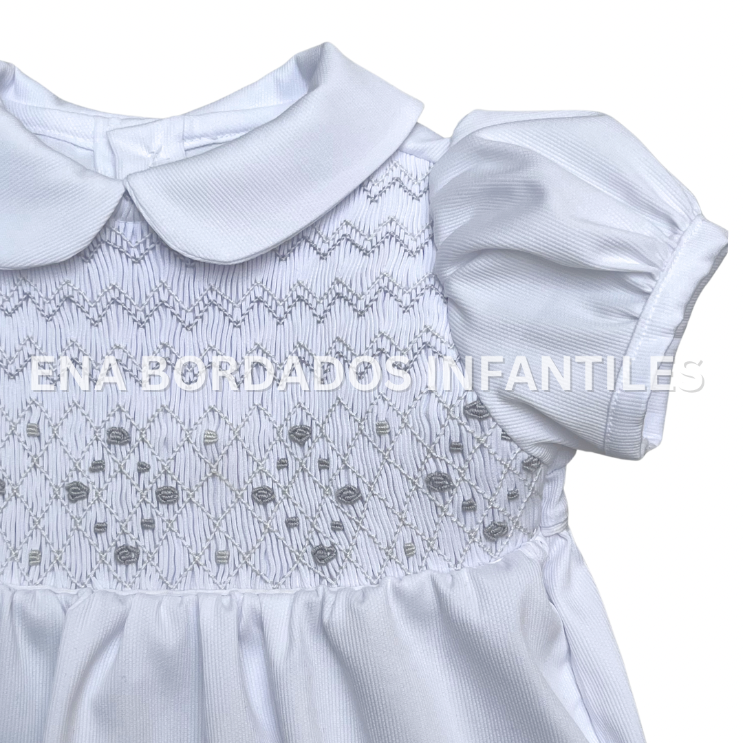Vestido piqué blanco panal gris