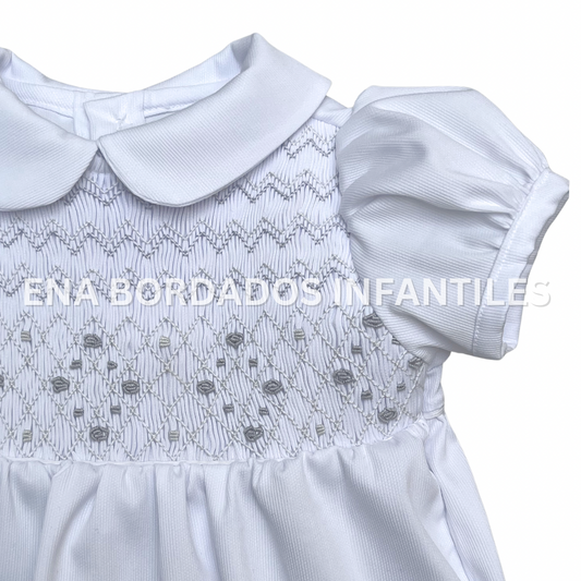 Vestido piqué blanco panal gris