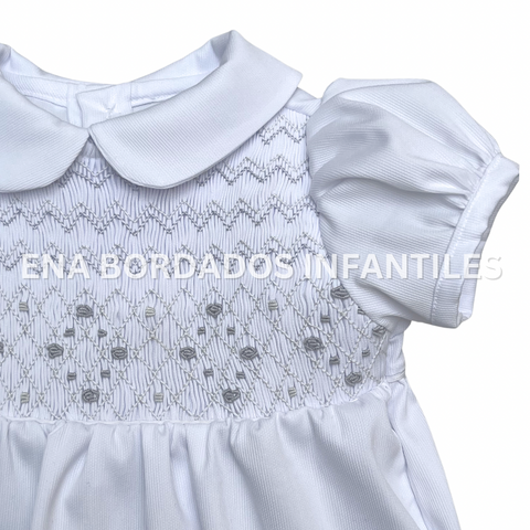 Vestido piqué blanco panal gris