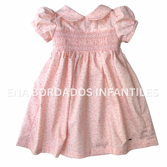 Vestido rosado claro estampado con panal 18 meses