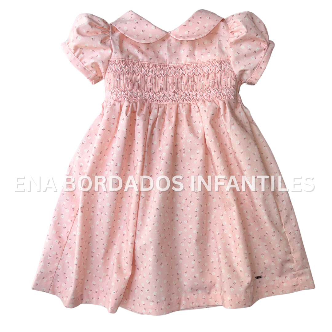 Vestido rosado claro estampado con panal 18 meses