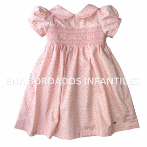 Vestido rosado claro estampado con panal 18 meses