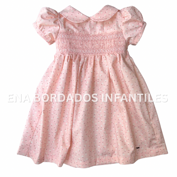 Vestido rosado claro estampado con panal 18 meses