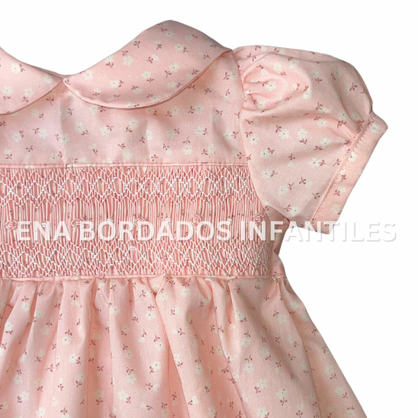 Vestido rosado claro estampado con panal 18 meses