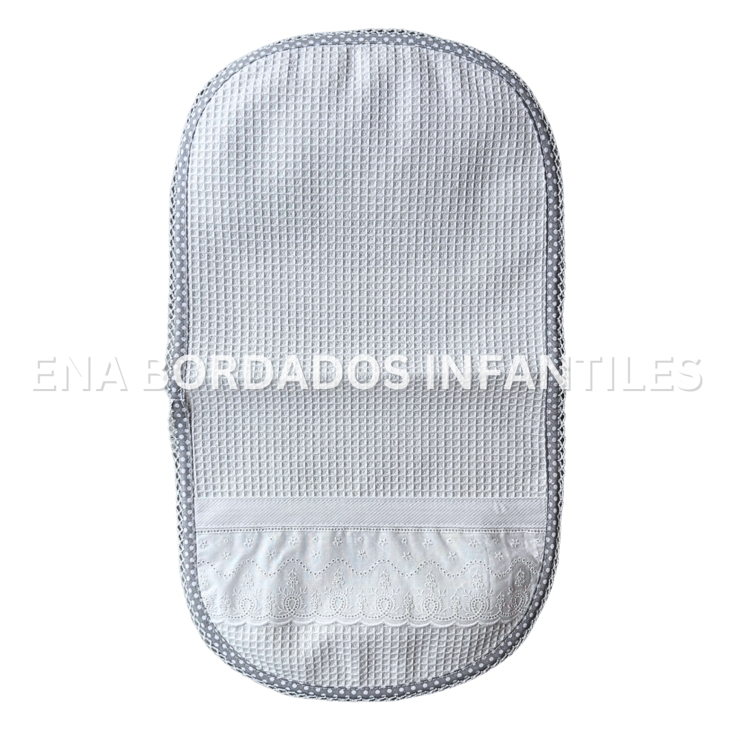Saca aire waffle tira bordada y orilla gris puntos blancos
