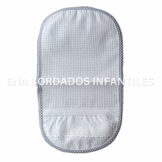 Saca aire waffle tira bordada y orilla gris puntos blancos