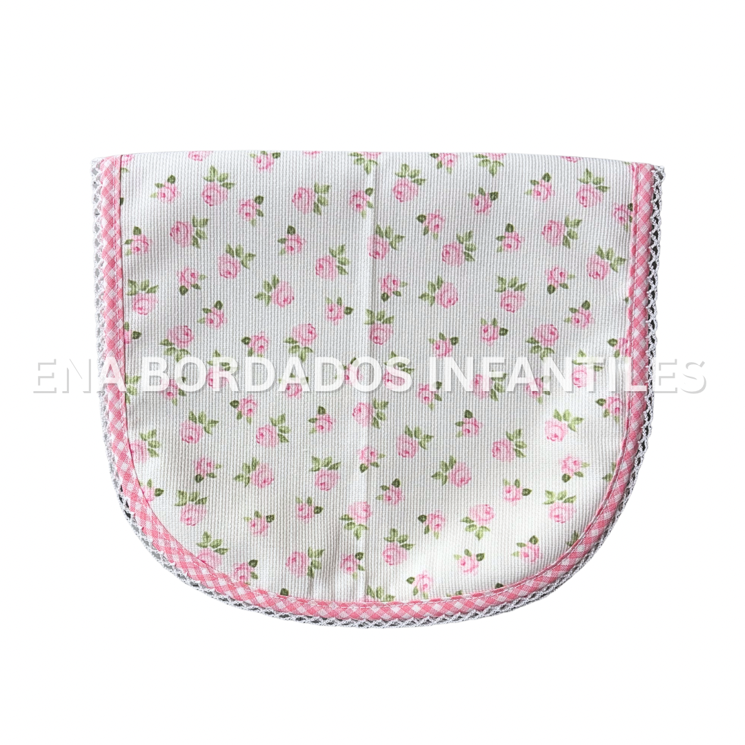 Saca aire piqué flores rosadas orilla rosado cuadriculado