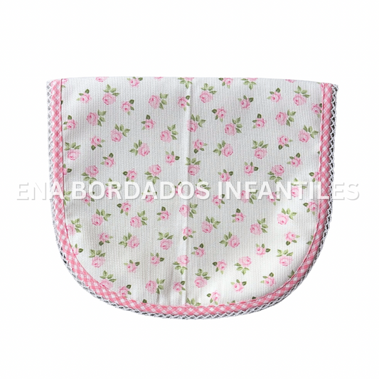Saca aire piqué flores rosadas orilla rosado cuadriculado