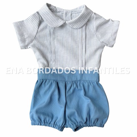 Camisa rayas con short bombacho azul claro