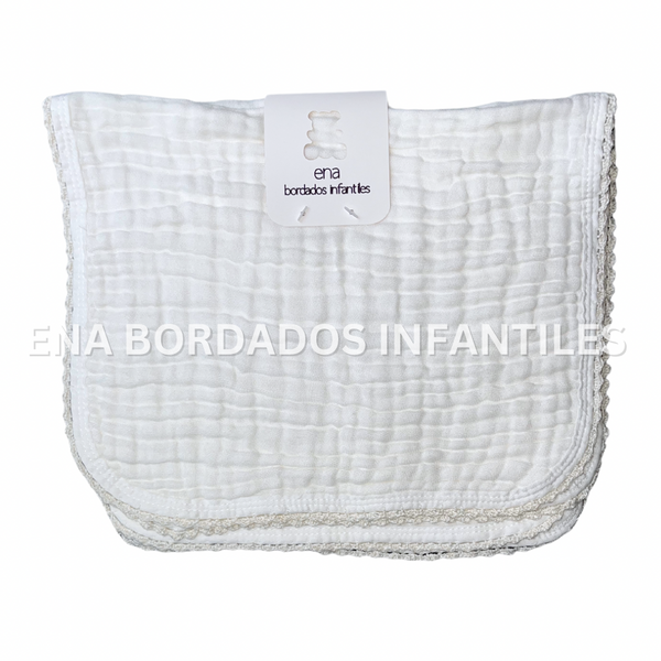 Juego de 2 saca aires doble gasa blanco con orilla de crochet
