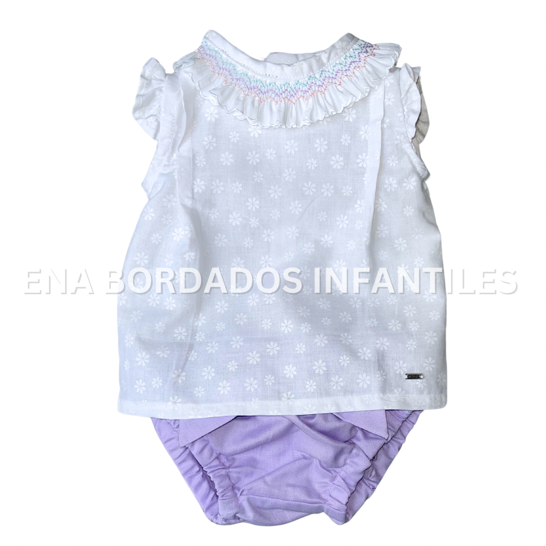 Blusa panal cuello con calzón morado 3 meses