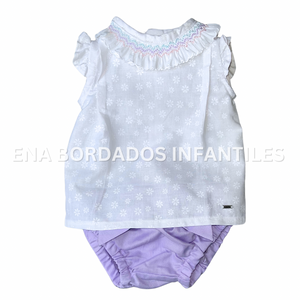 Blusa panal cuello con calzón morado 3 meses