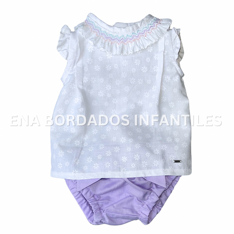 Blusa panal cuello con calzón morado 3 meses