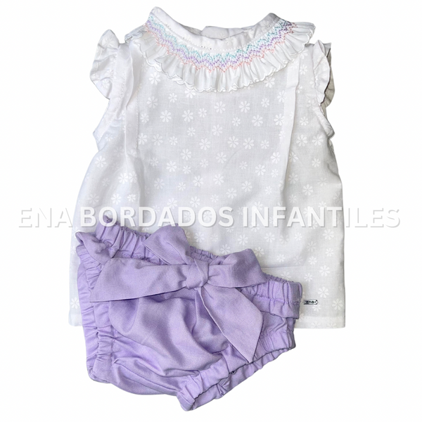 Blusa panal cuello con calzón morado 3 meses