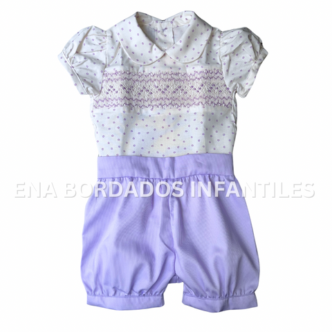 Blusa panal con short bombacho morado