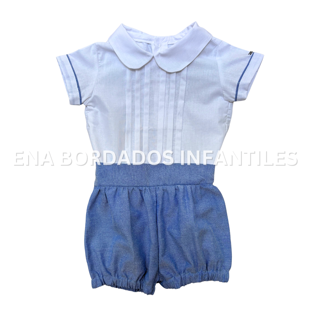 Camisa alforzas con short chambray 9 meses
