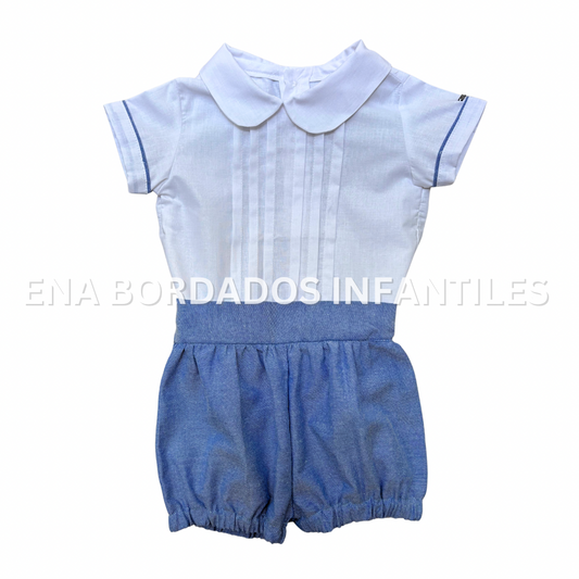 Camisa alforzas con short chambray 9 meses