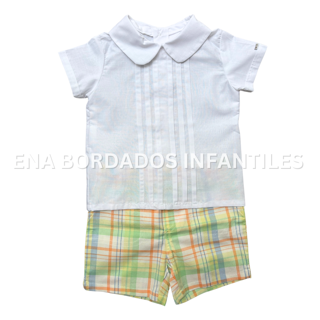 Camisa alforzas con short cuadriculado 2 años
