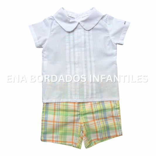 Camisa alforzas con short cuadriculado 2 años