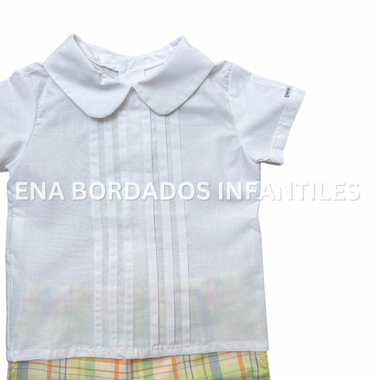 Camisa alforzas con short cuadriculado 2 años